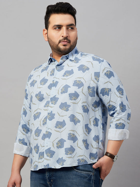 Men Printed Blue Smart Shirt-ISABELLE-3589-Blue