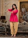 Juniper Fuchsia Embroidered Cotton Women Tunic And Pant Co-Ord Set With Mirror & Zari Work-J4602_J4639FUCHSIA