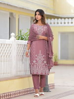 Juniper Onion Pink Ethnic Motif Printed Viscose Kurta, Pant And Dupatta Set With Gotta Patti Work-J4621ONIONPINK