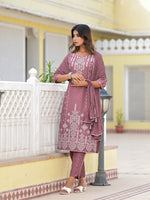 Juniper Onion Pink Ethnic Motif Printed Viscose Kurta, Pant And Dupatta Set With Gotta Patti Work-J4621ONIONPINK