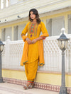 Juniper Mustard Ethnic Motif Printed Kurta, Pant And Dupatta Set With Tassels & Buttons.-J4631MUSTARD