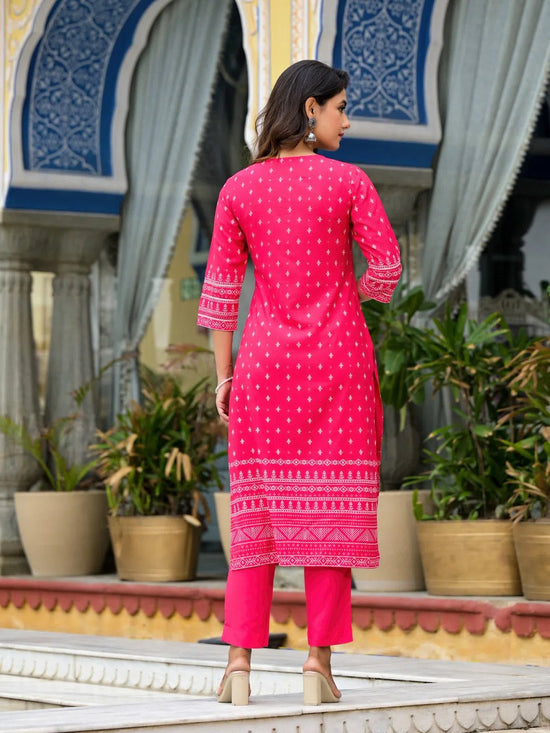 Pink Ethnic Motif Printed Liva Rayon Kurta Pant And Dupatta Set With Beads Sequins & Lace-J4632PINK