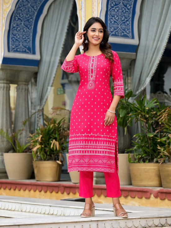 Pink Ethnic Motif Printed Liva Rayon Kurta Pant And Dupatta Set With Beads Sequins & Lace-J4632PINK