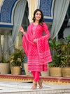 Pink Ethnic Motif Printed Liva Rayon Kurta Pant And Dupatta Set With Beads Sequins & Lace-J4632PINK