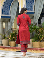 Red Ethnic Motif Printed Liva Rayon Kurta Pant And Dupatta Set With Coins & Sequins-J4633RED