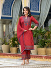 Red Ethnic Motif Printed Liva Rayon Kurta Pant And Dupatta Set With Coins & Sequins-J4633RED