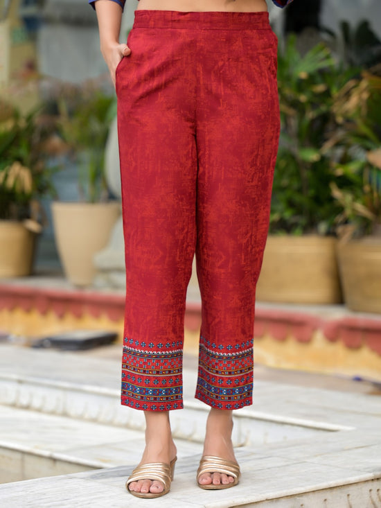 Red Ethnic Motif Printed Liva Rayon Kurta Pant And Dupatta Set With Coins & Sequins-J4633RED