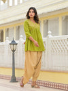 Juniper Women Gold Ethnic Motif Printed Cotton Top And Pant Co-Ord Set With Zari Work-J4635OLIVE