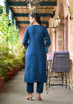 Blue Ethnic Motif Printed Liva Rayon Kurta Pant And Dupatta Set With Sequins & Tassels-J4638BLUE