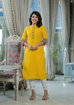 Mustard Thread Embroidered Liva Rayon Kurta With Sequins Beads & Mirror Work-J4651MUSTARD