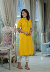 Mustard Thread Embroidered Liva Rayon Kurta With Sequins Beads & Mirror Work-J4651MUSTARD