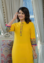 Mustard Thread Embroidered Liva Rayon Kurta With Sequins Beads & Mirror Work-J4651MUSTARD