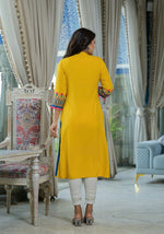 Mustard Thread Embroidered Liva Rayon Kurta With Sequins Beads & Mirror Work-J4651MUSTARD