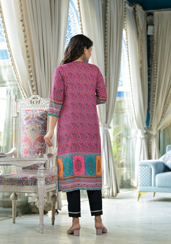 Pink Floral Printed Liva Rayon Kurta With Beads & Sequins Work-J4662PINK