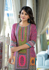 Pink Floral Printed Liva Rayon Kurta With Beads & Sequins Work-J4662PINK