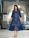 Blue Ethnic Motif Printed Liva Rayon A-Lined Tiered Dress With Belt-J4673BLUE