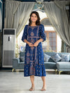 Blue Ethnic Motif Printed Liva Rayon A-Lined Tiered Dress With Belt-J4673BLUE