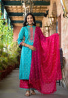 Turquoise Ethnic Motif Printed Liva Rayon Kurta Pant And Dupatta Set With Zari & Mirror Work-J4679TURQUOISE