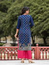 Blue Ethnic Motif Printed Viscose Kurta Pant And Dupatta Set With Sequins Work-J4702BLUE