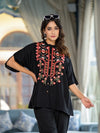 Black Thread Embroidered Liva Rayon Tunic Pant Set With Mirror Work & Buttons-J4712BLACK