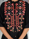 Black Thread Embroidered Liva Rayon Tunic Pant Set With Mirror Work & Buttons-J4712BLACK