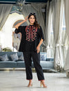 Black Thread Embroidered Liva Rayon Tunic Pant Set With Mirror Work & Buttons-J4712BLACK