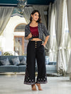 Black Geometric Printed Liva Rayon Shrug With Inner & Palazzo Set With Thread & Mirror Work-J4718BLACK