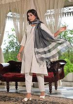 Off White Geometric Printed Cotton Kurta Pant Set With Tassels On Dupatta-J4754OFFWHITE