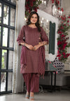 Plum Geometric Printed Cotton Kurta, Pant  With Tassels On Dupatta-J4757PLUM