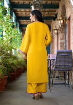 Mustard Zari Embroidered Viscose Kurta Pant And Dupatta Set With Mirror Work-J4795MUSTARD