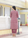 Juniper Wine Ethnic Motif Printed Cotton Kurta, Pant And Dupatta Set With Zari Work & Sequins-J4802OT11WINE