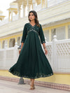 Juniper Bottle Green Mirror Embroidered Liva Rayon Dress With Sequins-J4803OT11BOTTLEGREEN