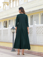 Juniper Bottle Green Mirror Embroidered Liva Rayon Dress With Sequins-J4803OT11BOTTLEGREEN