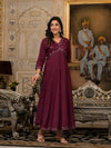 Juniper Wine Mirror Embroidered Liva Rayon Dress For Women With Sequins-J4803OT11WINE