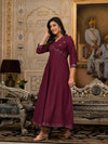 Juniper Wine Mirror Embroidered Liva Rayon Dress For Women With Sequins-J4803OT11WINE