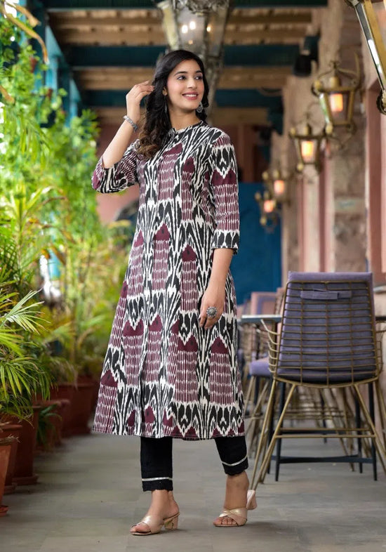 Multi Color Ikat Printed Liva Rayon Kurta With Button Closure-J4812MULTI