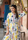 Yellow Ikat Printed Liva Rayon Women Dress With Tie-Ups & Button Closure-J4816YELLOW