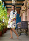 Yellow Ikat Printed Liva Rayon Women Dress With Tie-Ups & Button Closure-J4816YELLOW