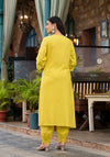 Yellow Mirror Embroidered Liva Rayon Kurta Pant And Dupatta Set With Lace & Button Detail-J4819YELLOW