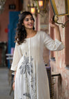 Natural Floral Printed Kurta With Buttons & Lace-J4823NATURAL