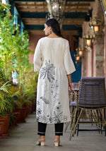 Natural Floral Printed Kurta With Buttons & Lace-J4823NATURAL