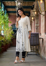 Natural Floral Printed Kurta With Buttons & Lace-J4823NATURAL