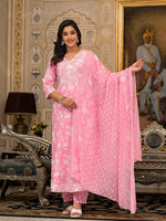 Juniper Pink Floral Printed Rayon Kurta, Pant And Dupatta Set With Thread & Sequins Work-J4837PINK_OF