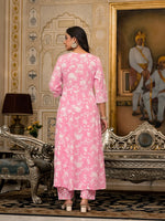 Juniper Pink Floral Printed Rayon Kurta, Pant And Dupatta Set With Thread & Sequins Work-J4837PINK_OF