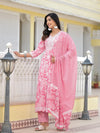 Juniper Pink Floral Printed Rayon Kurta, Pant And Dupatta Set With Thread & Sequins Work-J4838PINK_OF