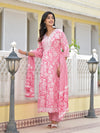 Juniper Pink Floral Printed Rayon Kurta, Pant And Dupatta Set With Thread & Sequins Work-J4838PINK_OF