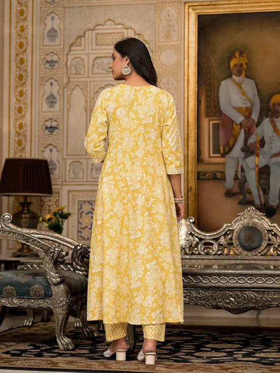 Juniper Yellow Floral Printed Rayon Kurta With Pant And Dupatta With Thread & Sequins Work-J4838YELLOW_OF