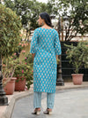 Juniper Blue Ethnic Motif Printed Cotton Kurta, Pant And Dupatta Set With Zari Work-J4845BLUE_OF