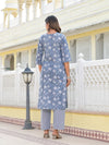 Juniper Grey Ethnic Motif Printed Cotton Kurta, Pant And Dupatta Set With Thread & Zari Work-J4846GREY_OF