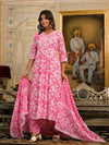 Juniper Pink Floral Printed Liva Rayon Kurta Set With Thread & Mirror Work-J4850PINK